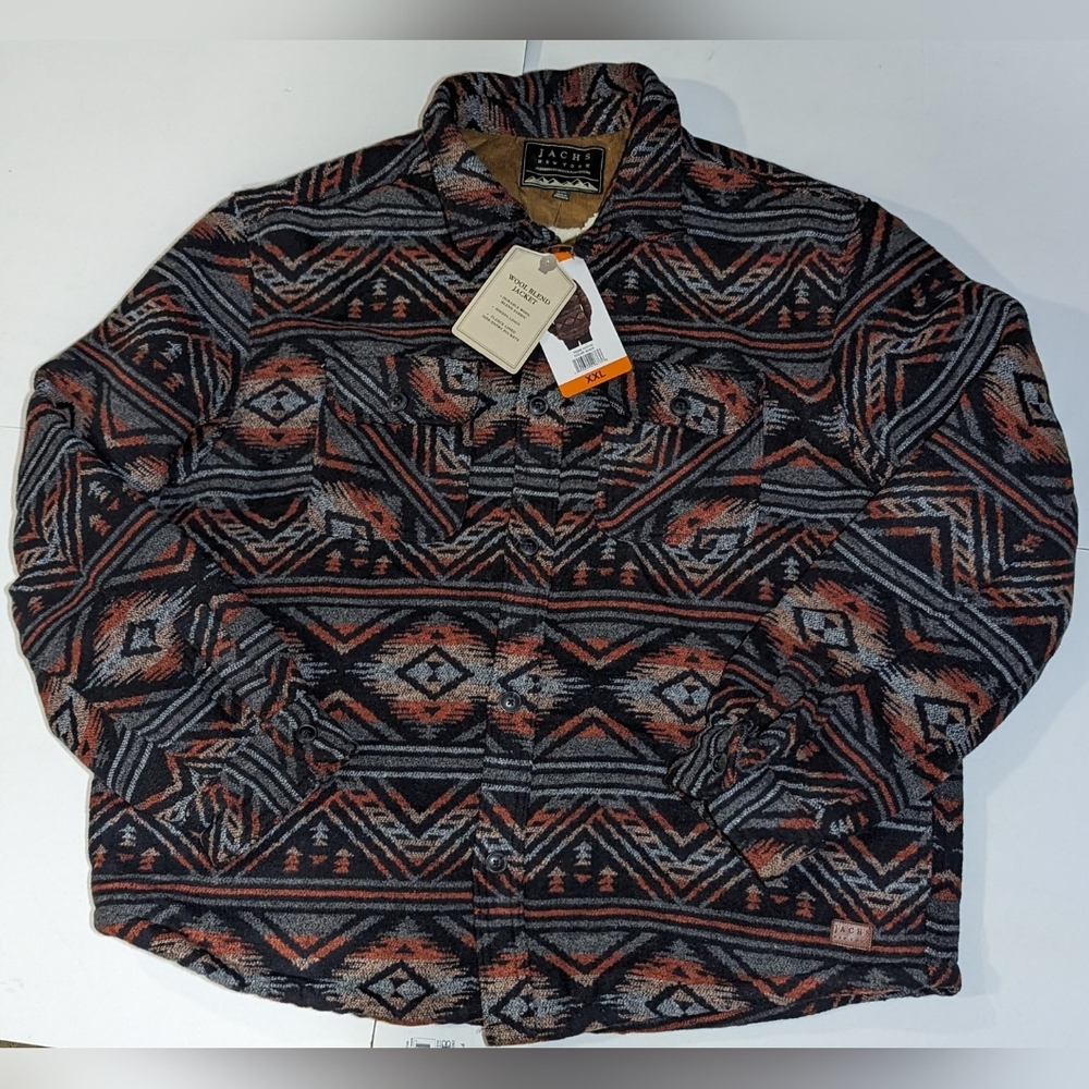 Jach's New York Black Sherpa Lined Wool Blend Shirt Jacket Size XXL